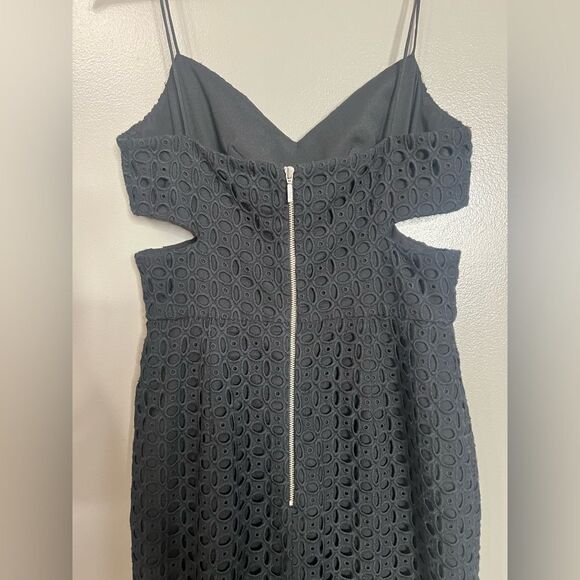 Midi Eyelet cutout perforated sheath black cocktail dress Nicholas LBD party - Picture 12 of 16